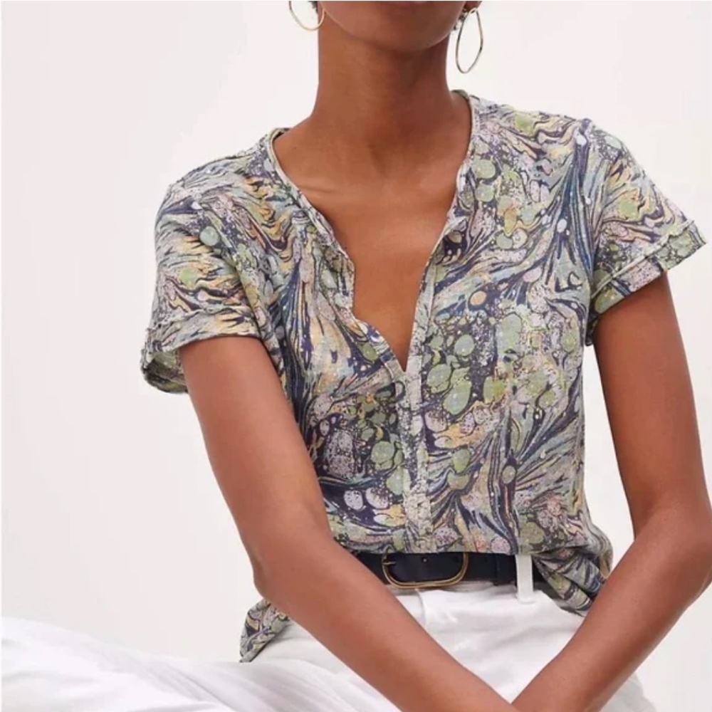 Pilcro Urban Outfitters Psychedelic Print Spliced Neck T-Shirt